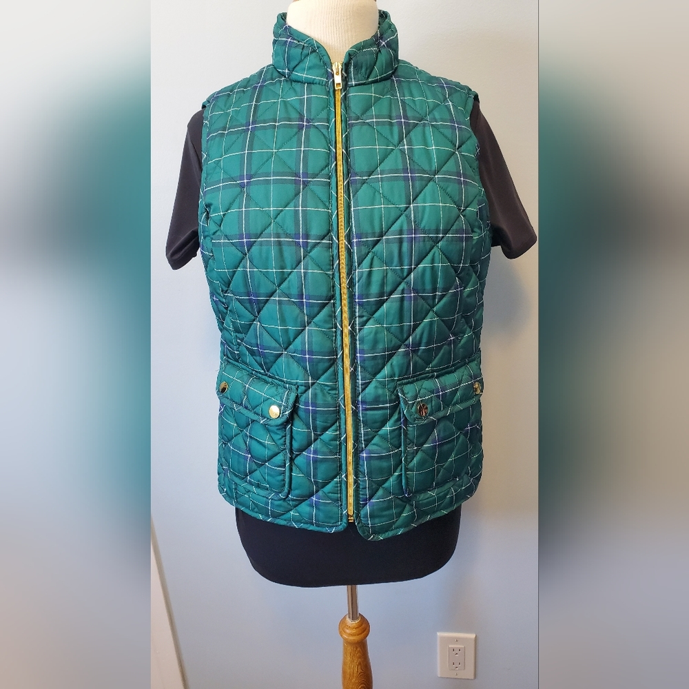 💚 St.Johns Bay Green Tartan Quilted Vest - size M